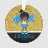 Gepersonaliseerd blauw & goud Cheerleading Ornamen Ornament (voorkant)