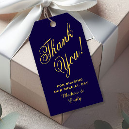 Gepersonaliseerd Blauw Goud Dank u Trouwgunst Cadeaulabel