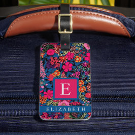 Gepersonaliseerd Blauw Groen Bloemen Roze Bloemen Bagagelabel