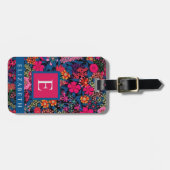 Gepersonaliseerd Blauw Groen Bloemen Roze Bloemen Bagagelabel (Voorkant horizontaal)