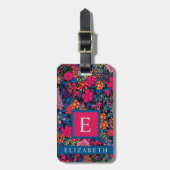 Gepersonaliseerd Blauw Groen Bloemen Roze Bloemen Bagagelabel (Voorkant verticaal)