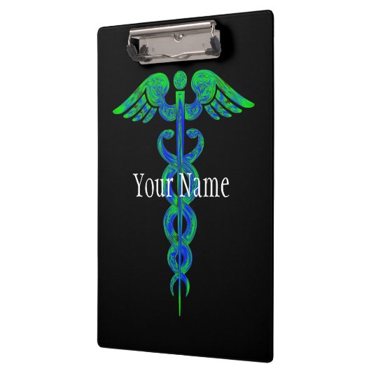 Gepersonaliseerd blauw groen kaduceus zurse klembo klembord (Links)