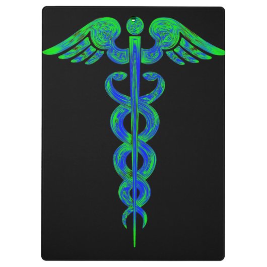 Gepersonaliseerd blauw groen kaduceus zurse klembo klembord (Achterkant)