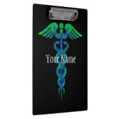 Gepersonaliseerd blauw groen kaduceus zurse klembo klembord (Rechts)