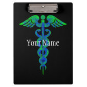 Gepersonaliseerd blauw groen kaduceus zurse klembo klembord (Voorkant)