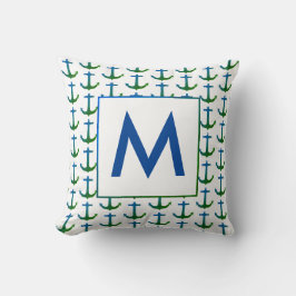 Gepersonaliseerd blauw groen nautisch anker kussen