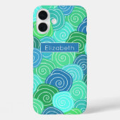 Gepersonaliseerd blauw groen rolpatroon Case-Mate iPhone case (Achterkant)