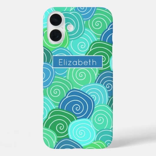 Gepersonaliseerd blauw groen rolpatroon Case-Mate iPhone case (Achterkant)