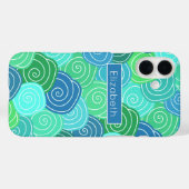 Gepersonaliseerd blauw groen rolpatroon Case-Mate iPhone case (Achterkant (horizontaal))