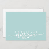 Gepersonaliseerd blauw groen script Naam Flat Note Notitiekaartje (Voorkant / Achterkant)