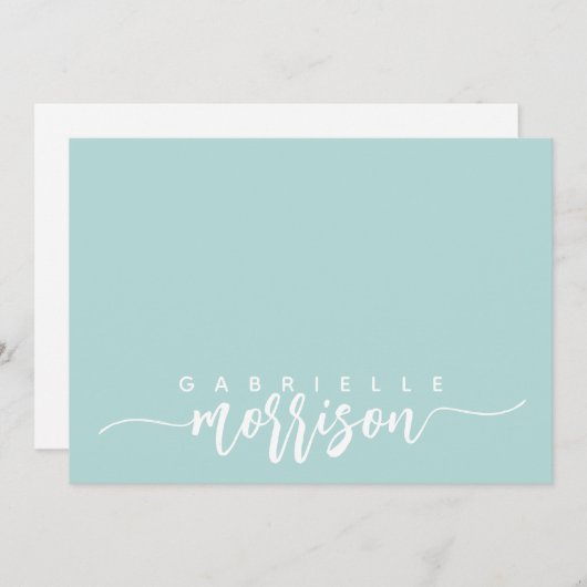 Gepersonaliseerd blauw groen script Naam Flat Note Notitiekaartje (Voorkant / Achterkant)