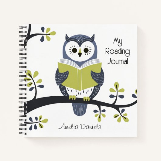 Gepersonaliseerd Blauw & Groene Uil Lezing Journal Notitieboek (Voorkant)