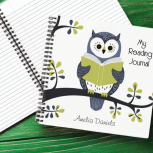 Gepersonaliseerd Blauw & Groene Uil Lezing Journal Notitieboek