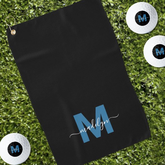 Gepersonaliseerd blauw Initiaal naam monogram Golfhanddoek