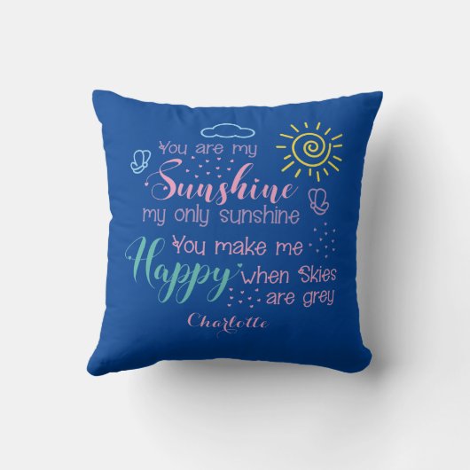Gepersonaliseerd blauw Je bent mijn Sunshine Sierk Kussen (Achterkant)