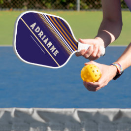 Gepersonaliseerd blauw met gouden en bruine lijnen pickleball paddle