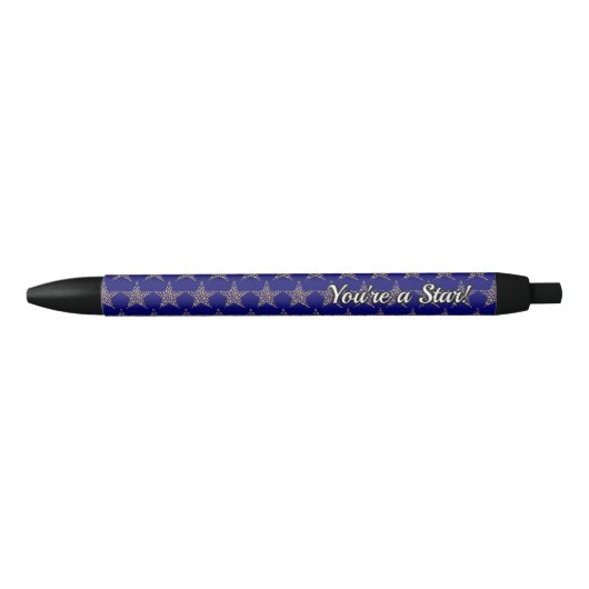 Gepersonaliseerd | BLAUW met | Gouden sterren Zwarte Inkt Pen (Voorkant)