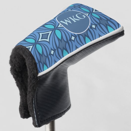 Gepersonaliseerd Blauw Monogram Blade Putter Head  Golfheadcover (3/4 voorkant)