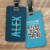Gepersonaliseerd Blauw Monogram QR Code Bagagelabel