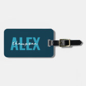 Gepersonaliseerd Blauw Monogram QR Code Bagagelabel (Voorkant horizontaal)