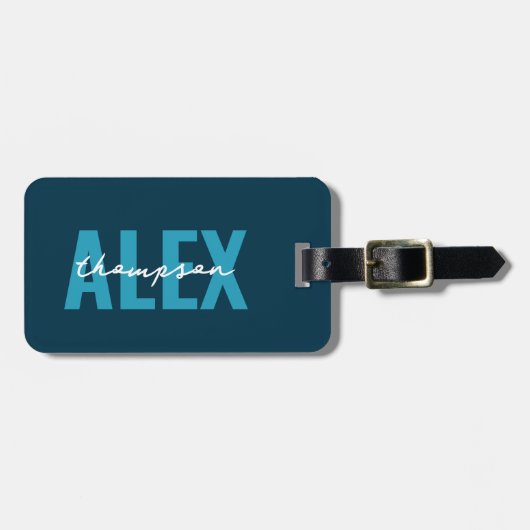 Gepersonaliseerd Blauw Monogram QR Code Bagagelabel (Voorkant horizontaal)