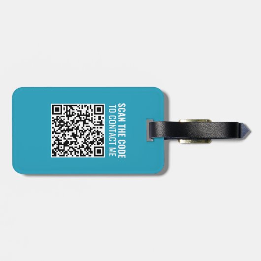 Gepersonaliseerd Blauw Monogram QR Code Bagagelabel (Achterkant horizontaal)