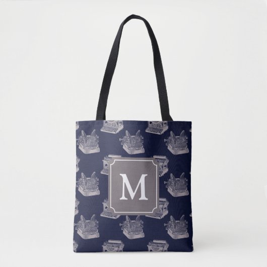 Gepersonaliseerd blauw  monogram schrijfmachine tote bag (Voorkant)