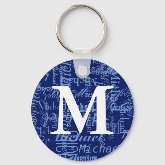 gepersonaliseerd blauw monogram sleutelhanger (Voorkant)