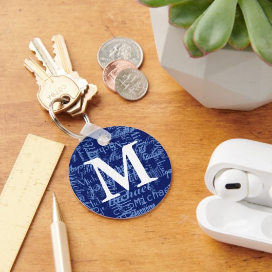 gepersonaliseerd blauw monogram sleutelhanger (Bureau)