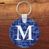 gepersonaliseerd blauw monogram sleutelhanger (Voorkant)