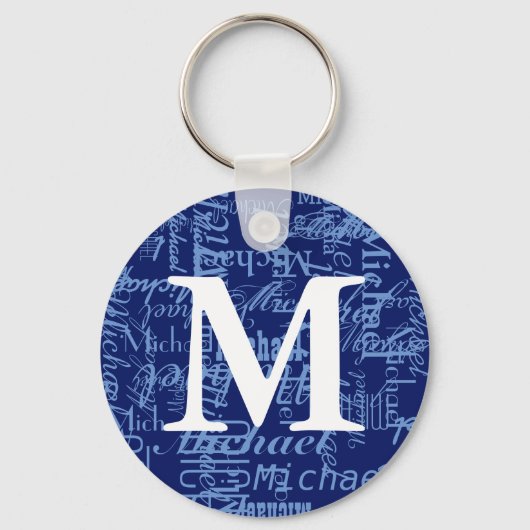 gepersonaliseerd blauw monogram sleutelhanger (Achterkant)