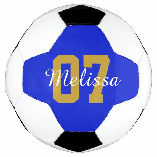Gepersonaliseerd blauw naamnummer voetbal (Voorkant)