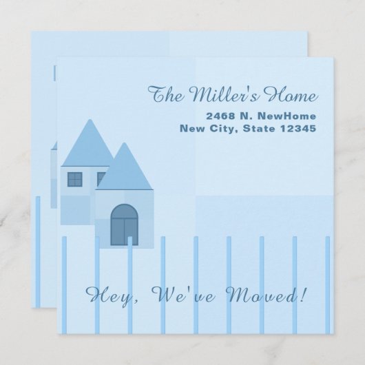 Gepersonaliseerd blauw omheind huis housewarming p aankondiging (Voorkant / Achterkant)