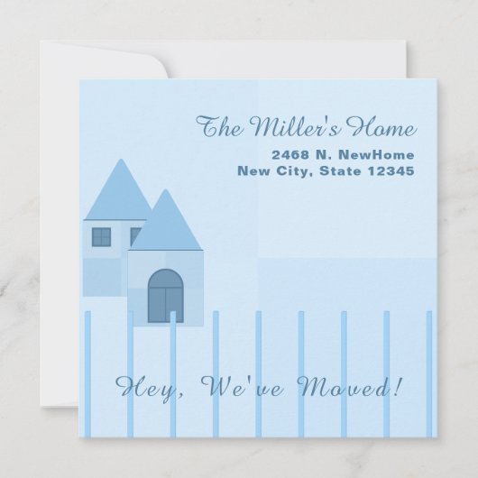 Gepersonaliseerd blauw omheind huis housewarming p aankondiging (Voorkant)