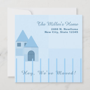 Gepersonaliseerd blauw omheind huis housewarming p aankondiging