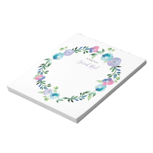 Gepersonaliseerd blauw paarse bloemenwaterverf Not Notitieblok (Linkerzijde)