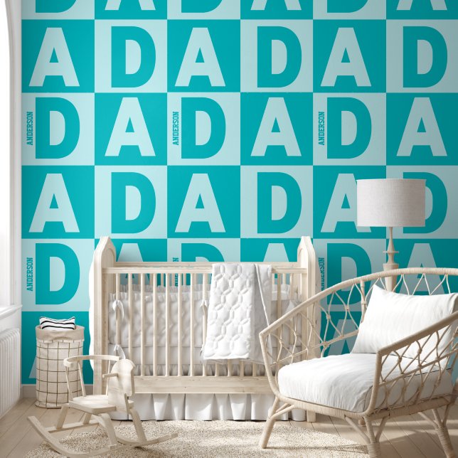 Gepersonaliseerd blauw papa naam patroon behang (Kinderen)
