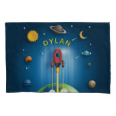 Gepersonaliseerd blauw raketschip kussensloop (Voorkant)