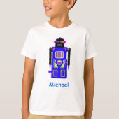 Gepersonaliseerd blauw robots T-shirt (Voorkant)