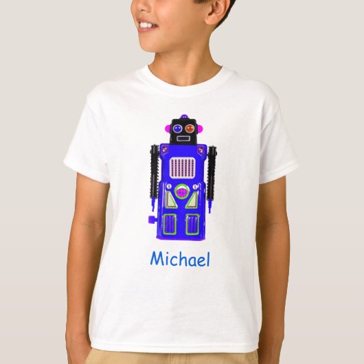 Gepersonaliseerd blauw robots T-shirt (Voorkant)