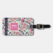 Gepersonaliseerd Blauw Roze Bloemen Wit Bloemen Bagagelabel (Voorkant horizontaal)