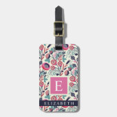 Gepersonaliseerd Blauw Roze Bloemen Wit Bloemen Bagagelabel (Voorkant verticaal)