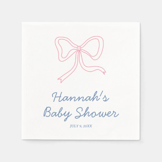 Gepersonaliseerd blauw & roze Coquette Bow Baby sh Servet (Voorkant)