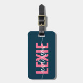 Gepersonaliseerd Blauw Roze Monogram QR Code Bagagelabel (Voorkant verticaal)