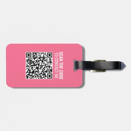 Gepersonaliseerd Blauw Roze Monogram QR Code Bagagelabel (Achterkant horizontaal)