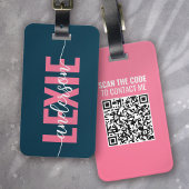 Gepersonaliseerd Blauw Roze Monogram QR Code Bagagelabel