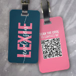 Gepersonaliseerd Blauw Roze Monogram QR Code Bagagelabel<br><div class="desc">Versterk uw bagage met dit persoonlijke ontwerp dat perfect is voor reizigers</div>