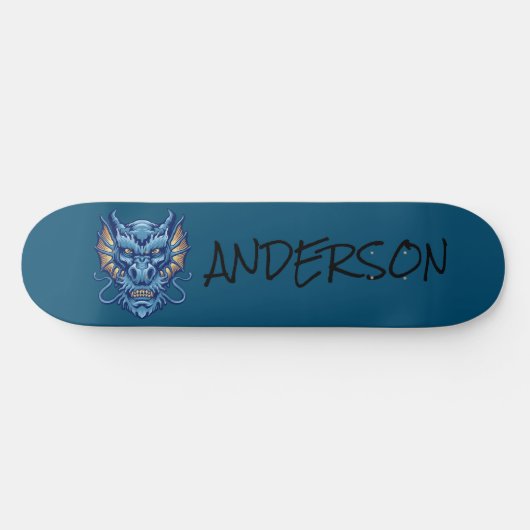 Gepersonaliseerd blauw skateboard van de draak (Horizontaal)