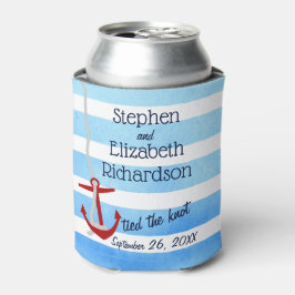 Gepersonaliseerd blauw strand rood anker blikjeskoeler