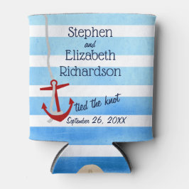 Gepersonaliseerd blauw strand rood anker blikjeskoeler